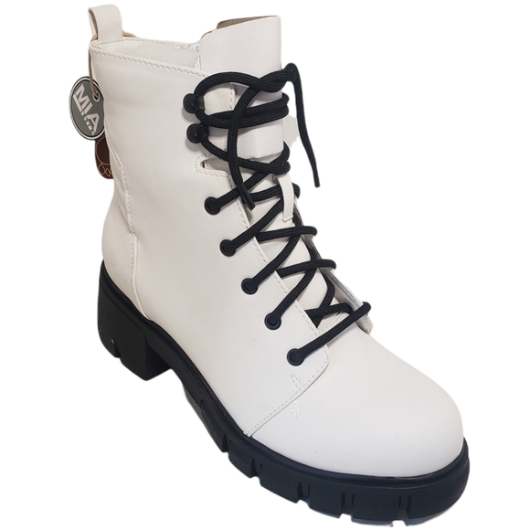 MIA Shoes - MIA Tauren Faux Leather Combat Boots Women's Size 9 Chassidy White Malta